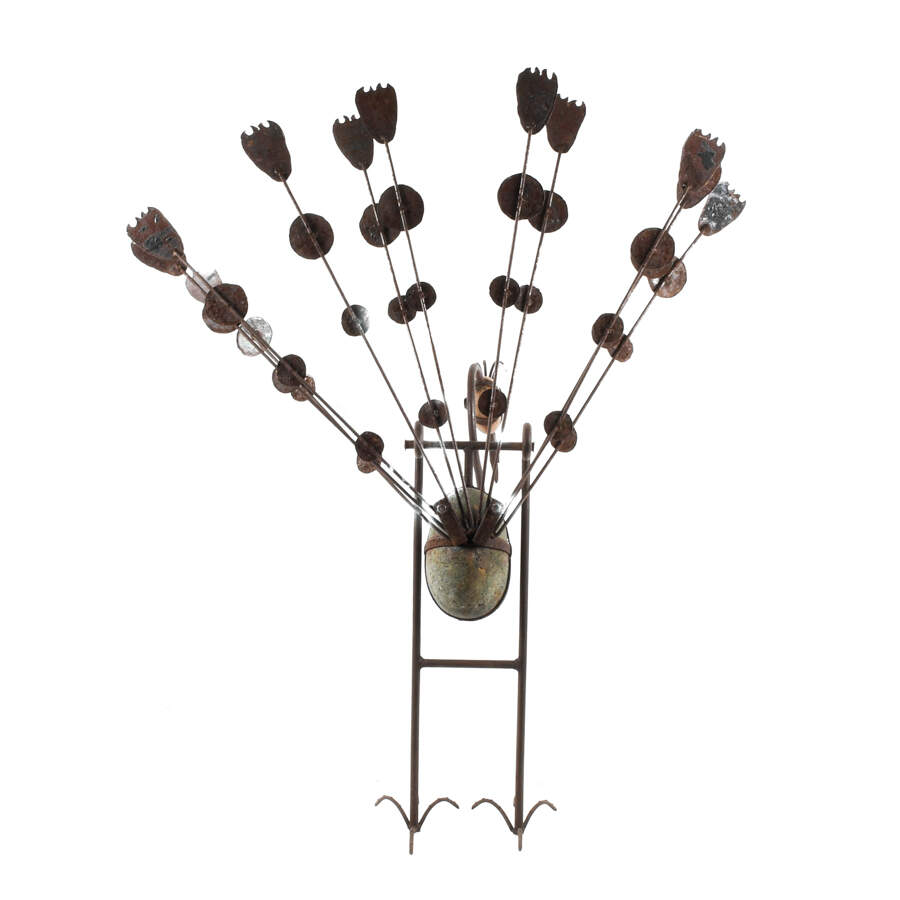 Large Metal and Rock Decorated Rocking Peacock Sculpture-5