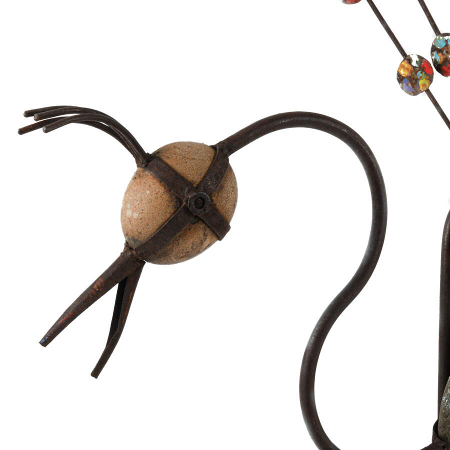 Large Metal and Rock Decorated Rocking Peacock Sculpture-4