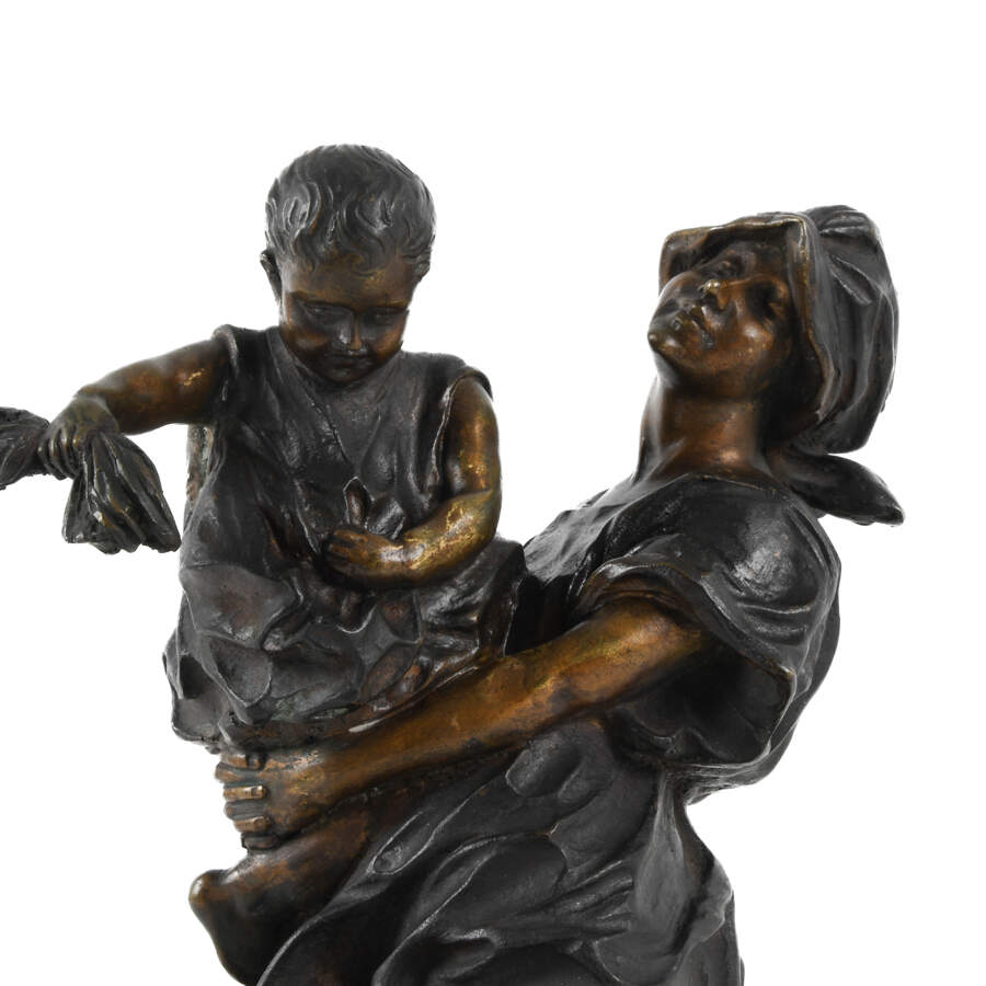 Bronze Mother and Child Figure on a Marble Base-3