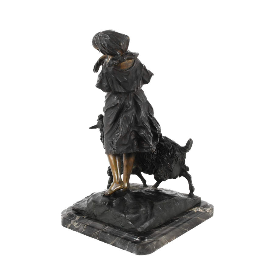 Bronze Mother and Child Figure on a Marble Base-2