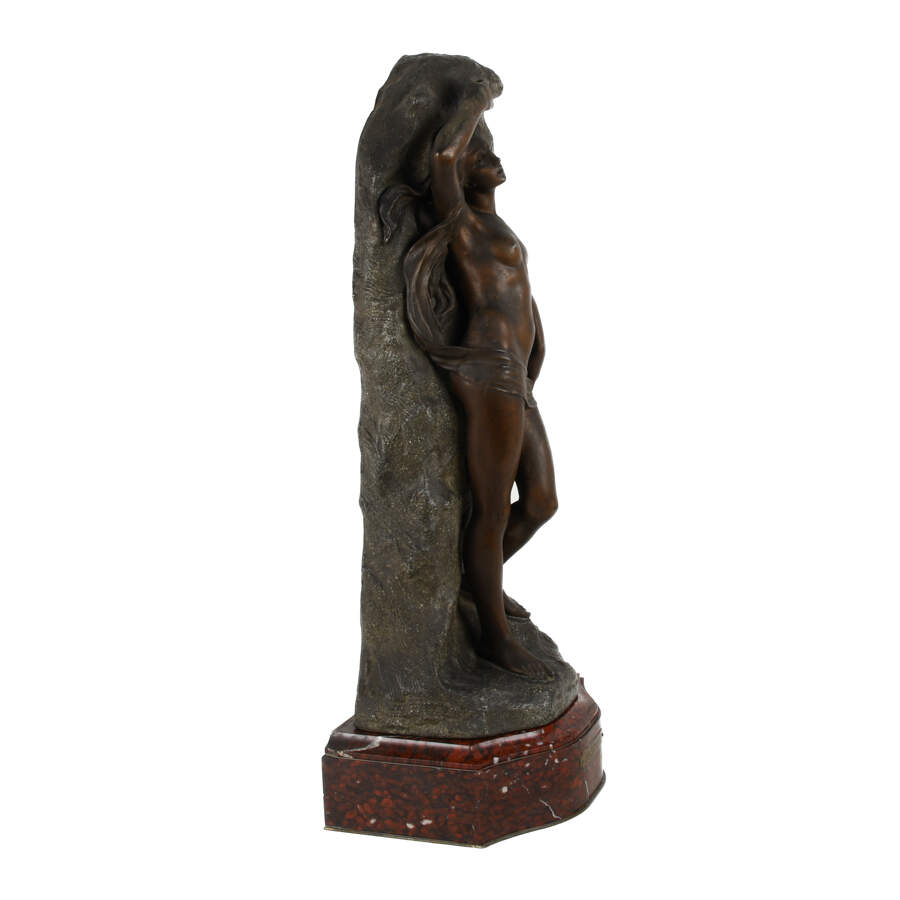 Cast Spelter "La Cigale" Nude Statue on Rough Marble Base-8