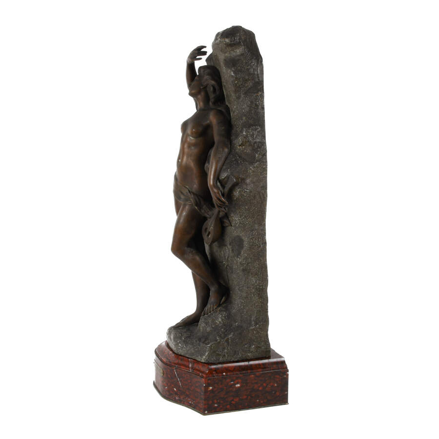 Cast Spelter "La Cigale" Nude Statue on Rough Marble Base-6