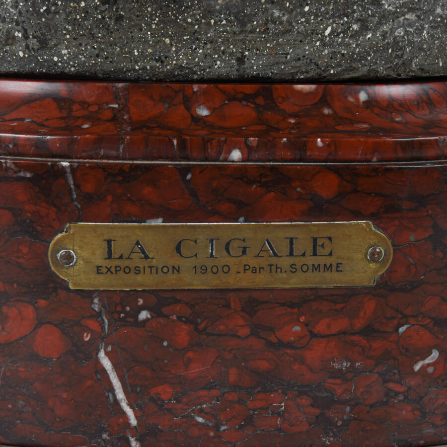 Cast Spelter "La Cigale" Nude Statue on Rough Marble Base-5