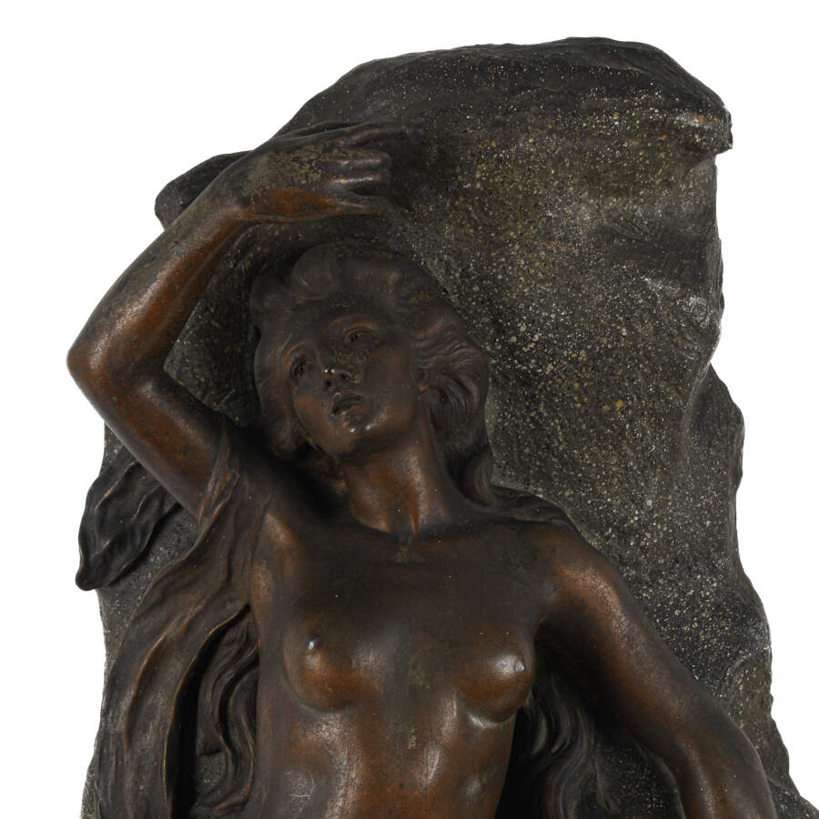 Cast Spelter "La Cigale" Nude Statue on Rough Marble Base-2