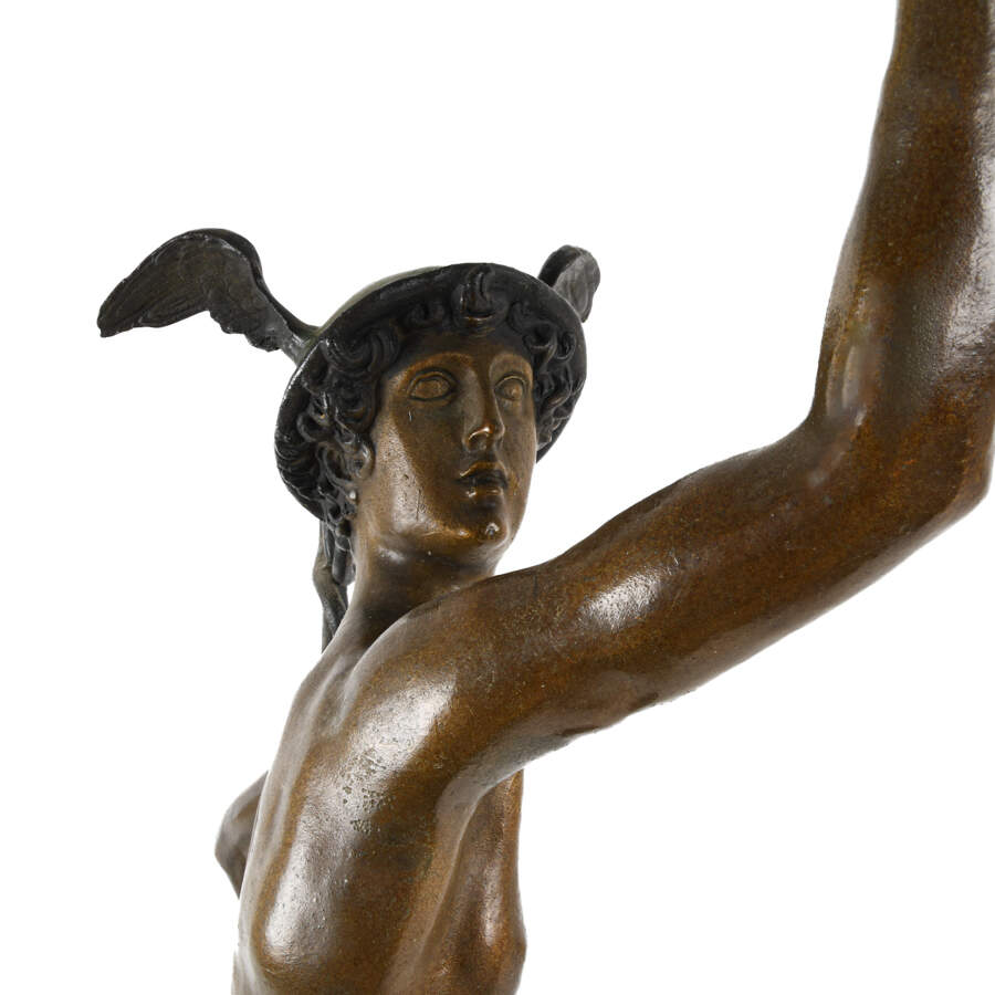 Bronze Flying Mercury Statue on Black Marble Base After Giovanni Bologna-9