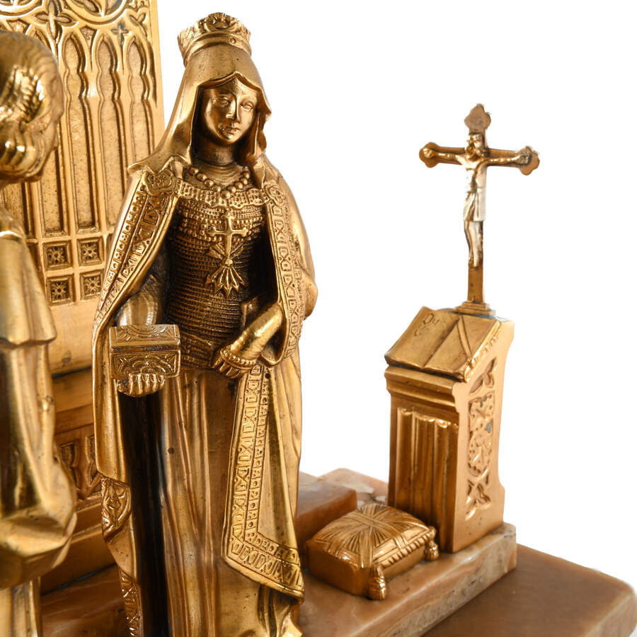 Gilded Bronze Queen Isabella and Columbus Sculpture-7