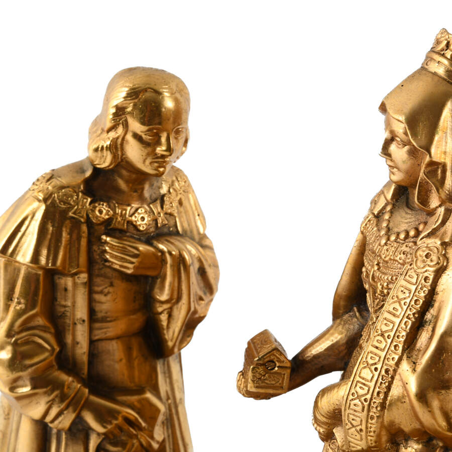 Gilded Bronze Queen Isabella and Columbus Sculpture-4