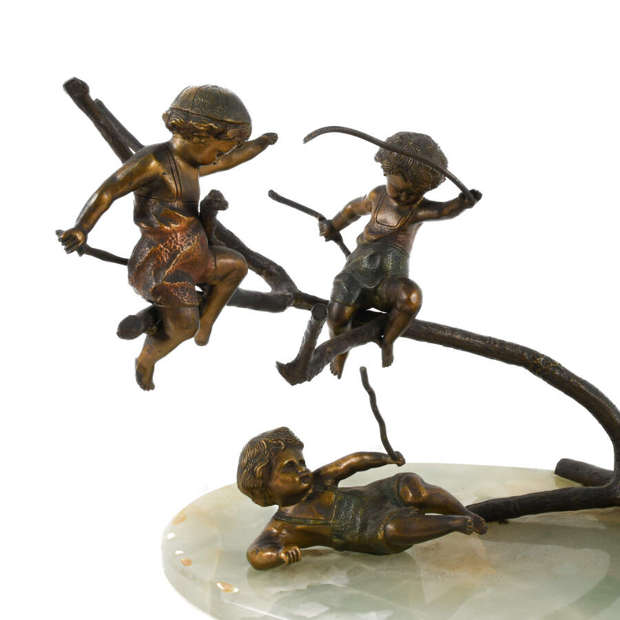 Bronze Charging Ram Grouping on Green Onyx Base-6