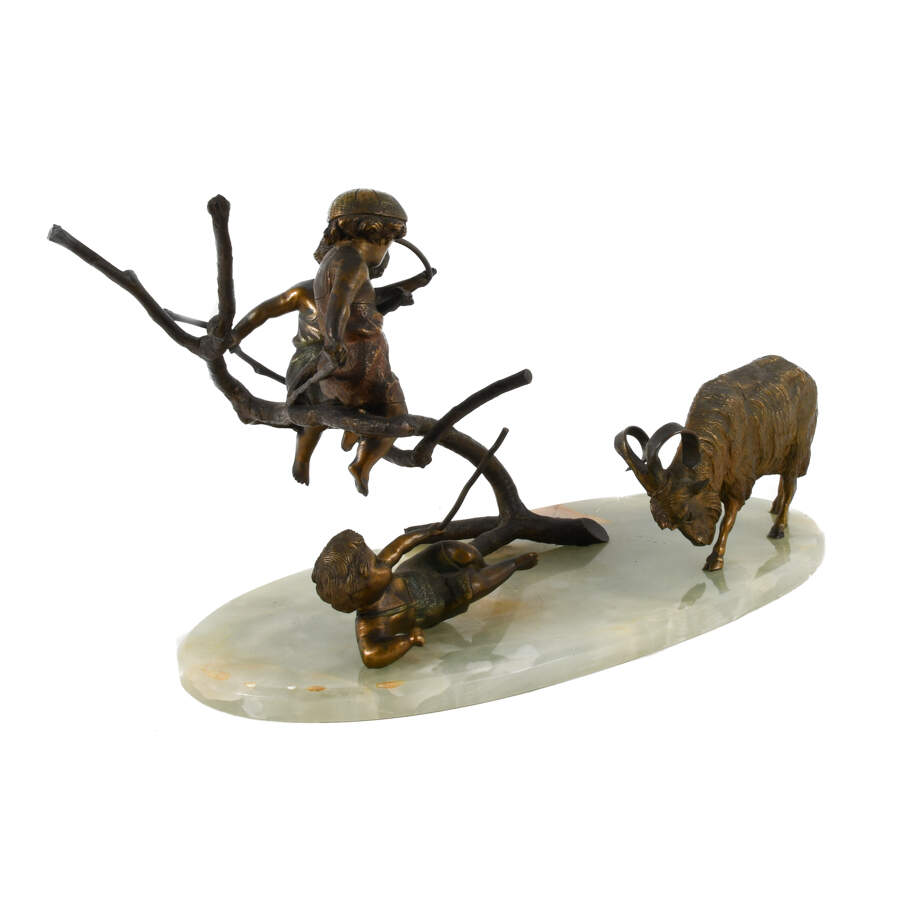 Bronze Charging Ram Grouping on Green Onyx Base-5