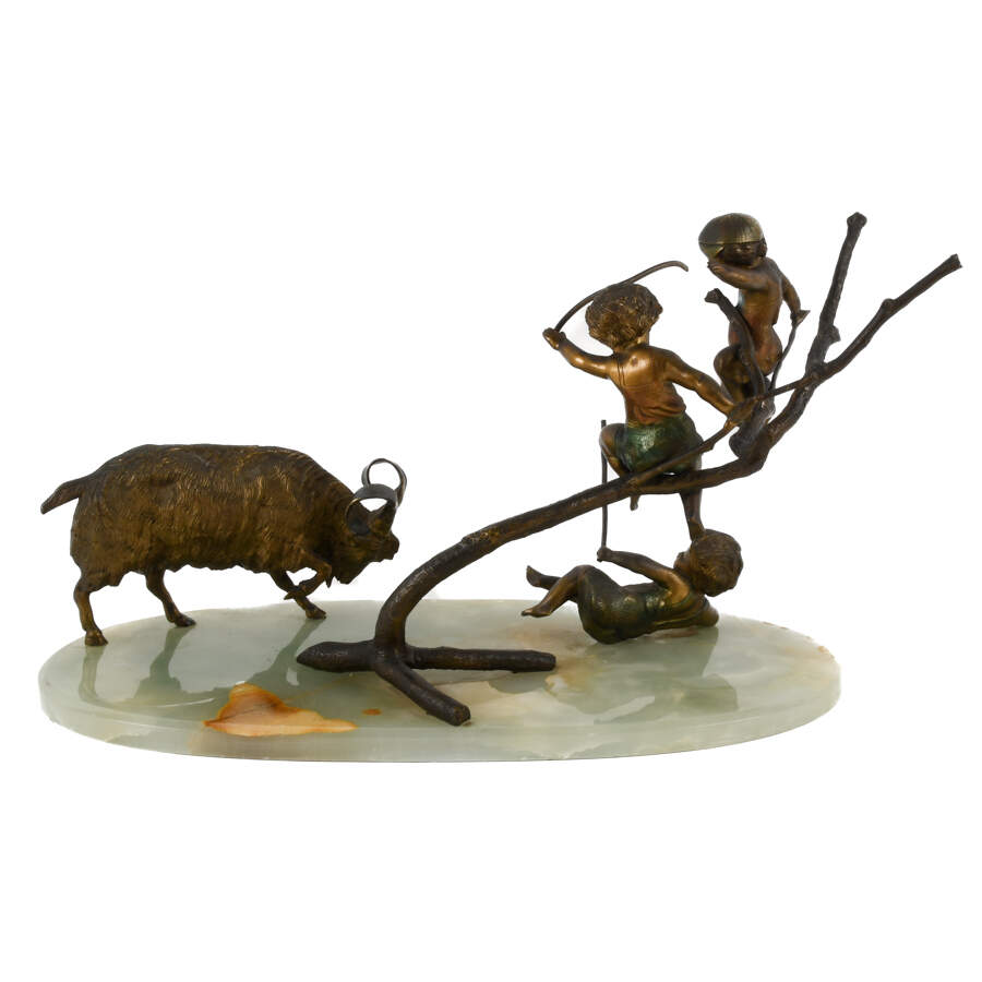 Bronze Charging Ram Grouping on Green Onyx Base-4
