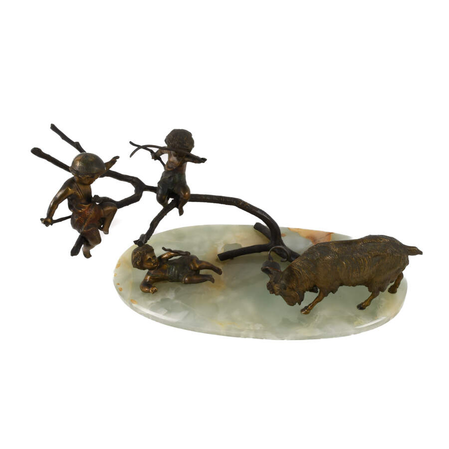 Bronze Charging Ram Grouping on Green Onyx Base-2
