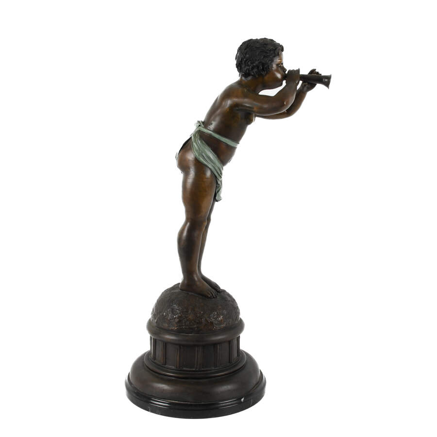 Bronze Putti Blowing a Horn Statue-7