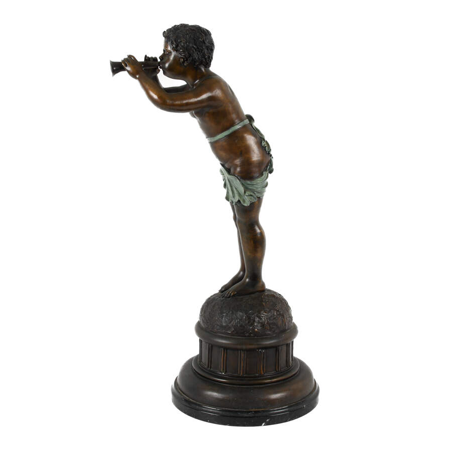Bronze Putti Blowing a Horn Statue-5