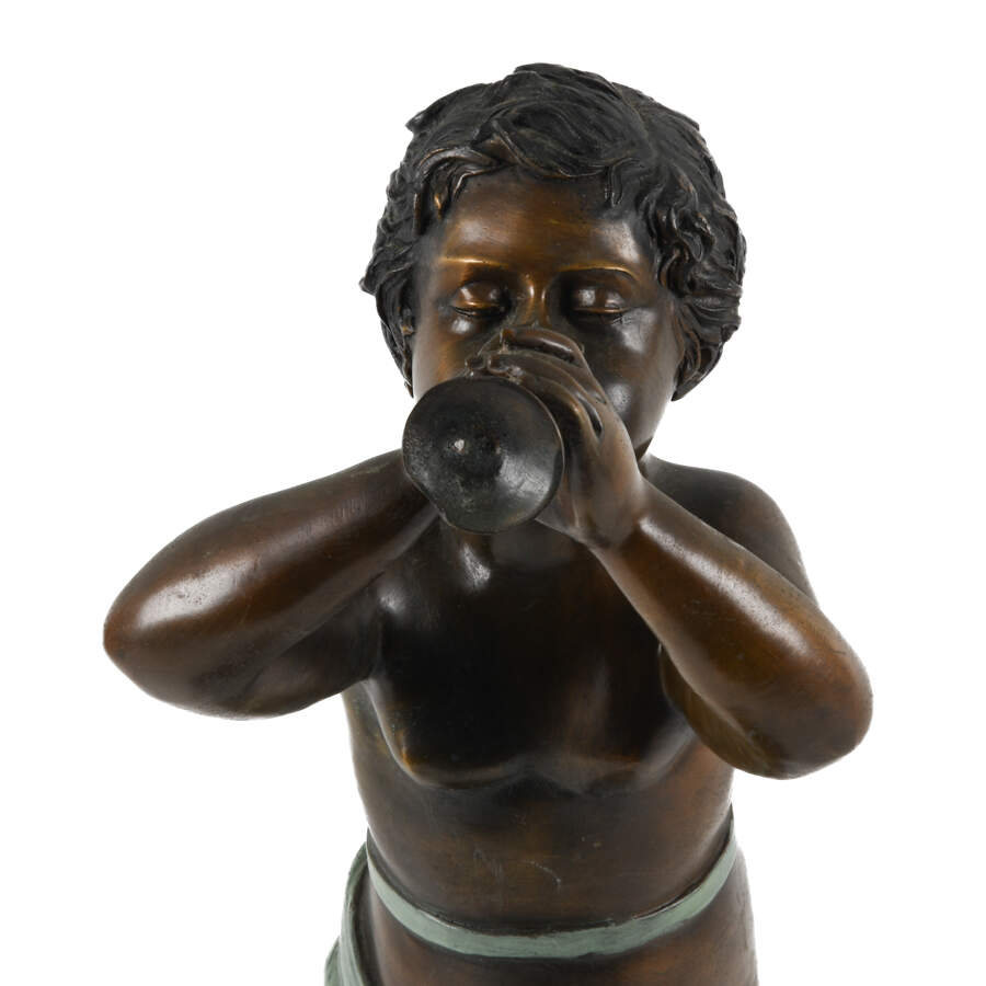 Bronze Putti Blowing a Horn Statue-2