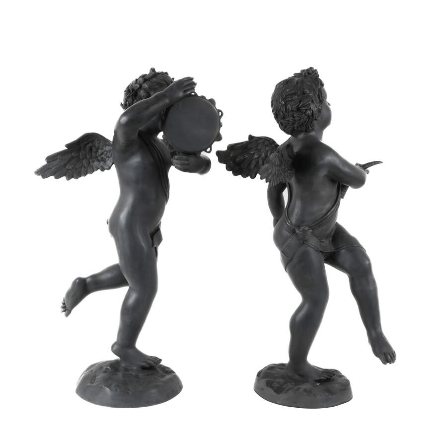 Pair of Cast Metal Garden Cherub Statues-4
