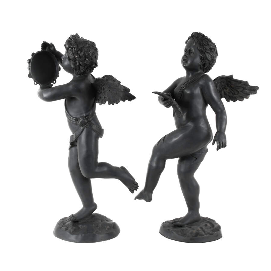 Pair of Cast Metal Garden Cherub Statues-2