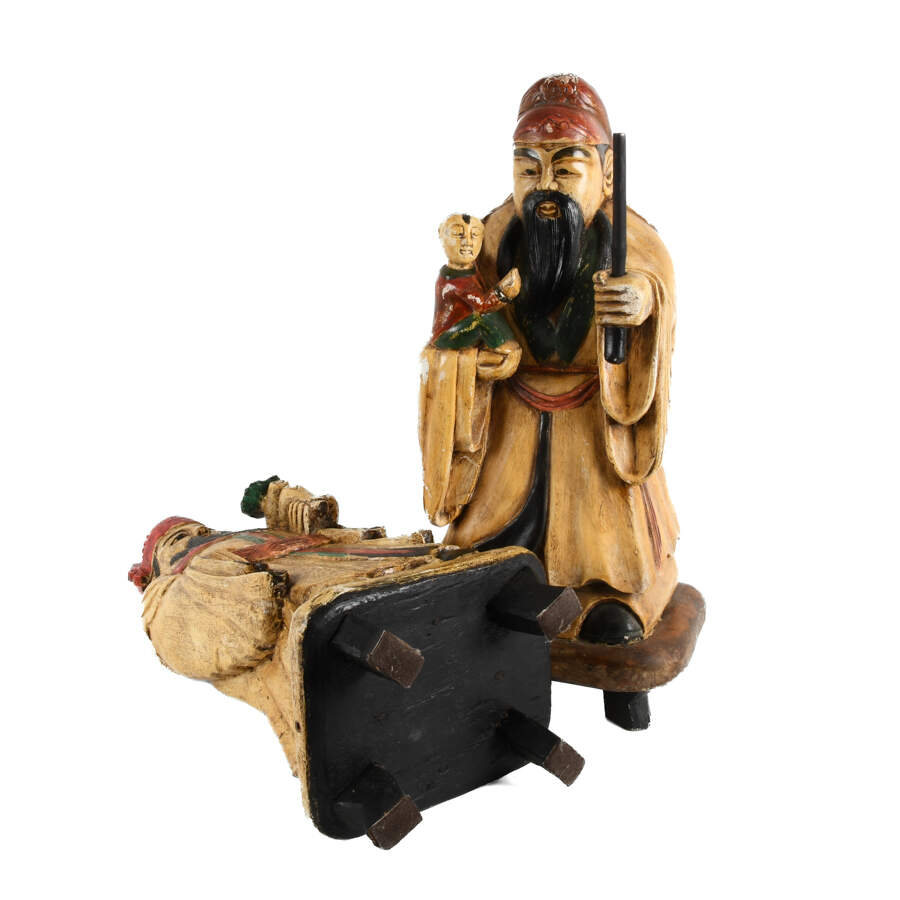 Pair of Large Carved Wood Chinese Fu and Lu Immortal Statues-10