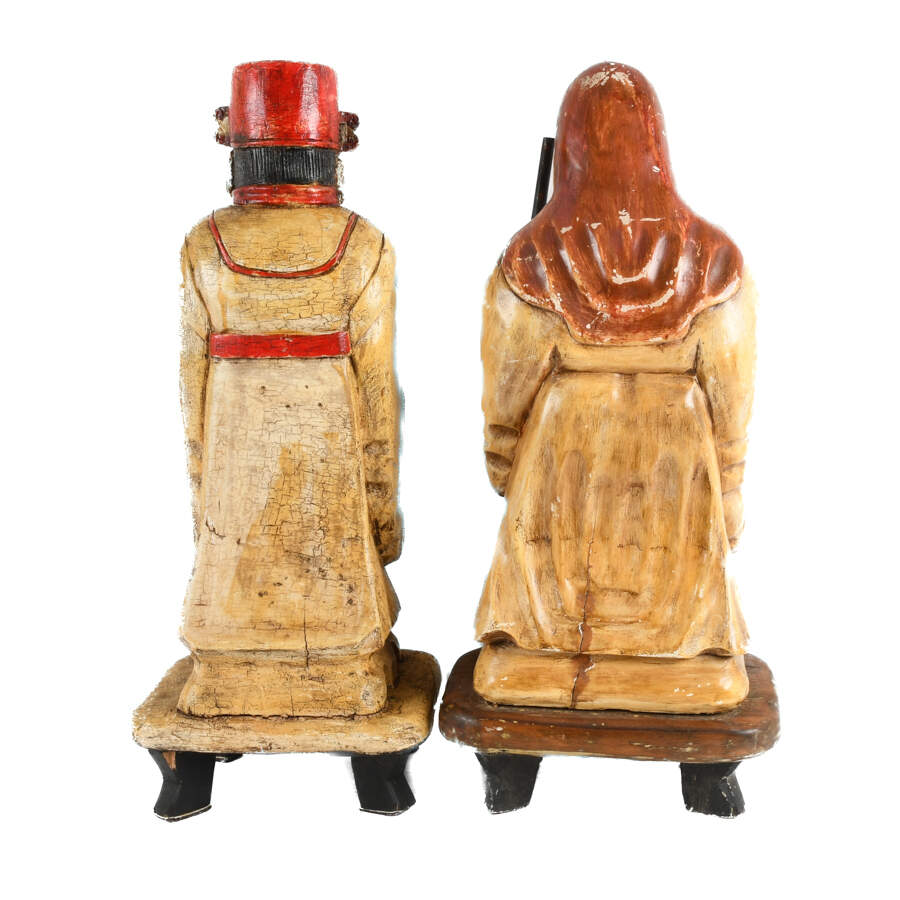 Pair of Large Carved Wood Chinese Fu and Lu Immortal Statues-3
