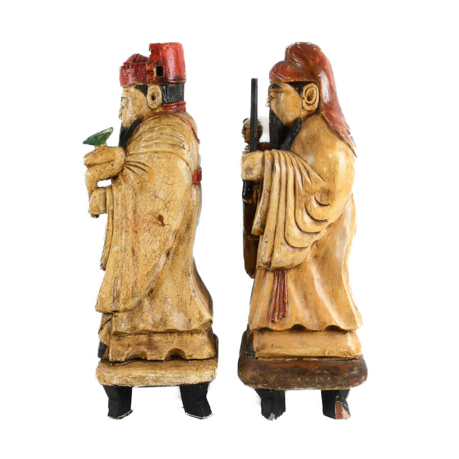 Pair of Large Carved Wood Chinese Fu and Lu Immortal Statues-2