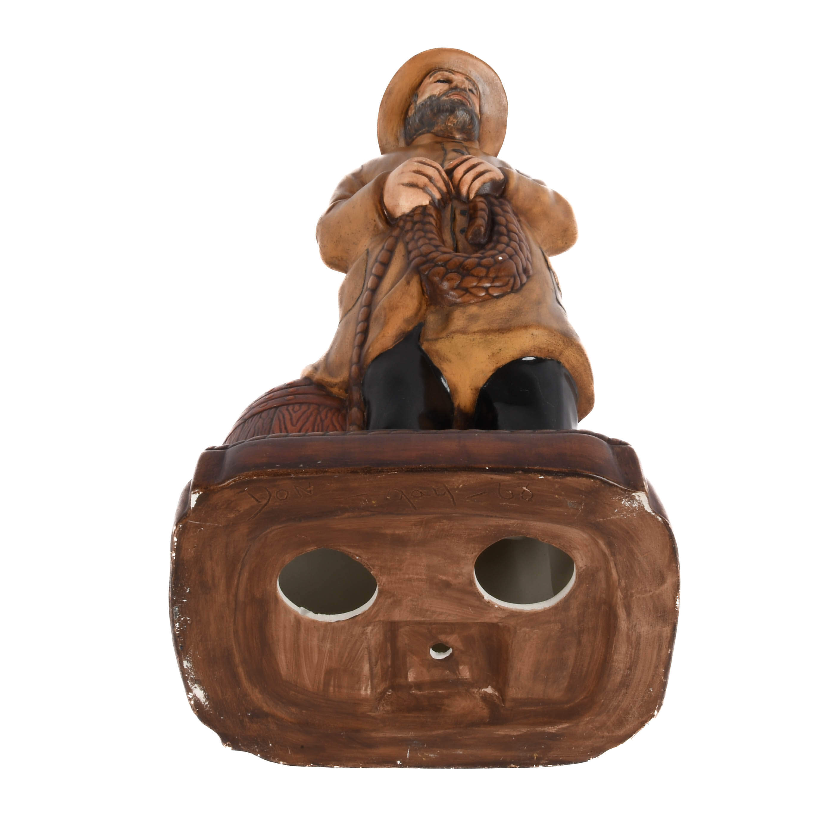 Signed Large Ceramic Fisherman Statue-8
