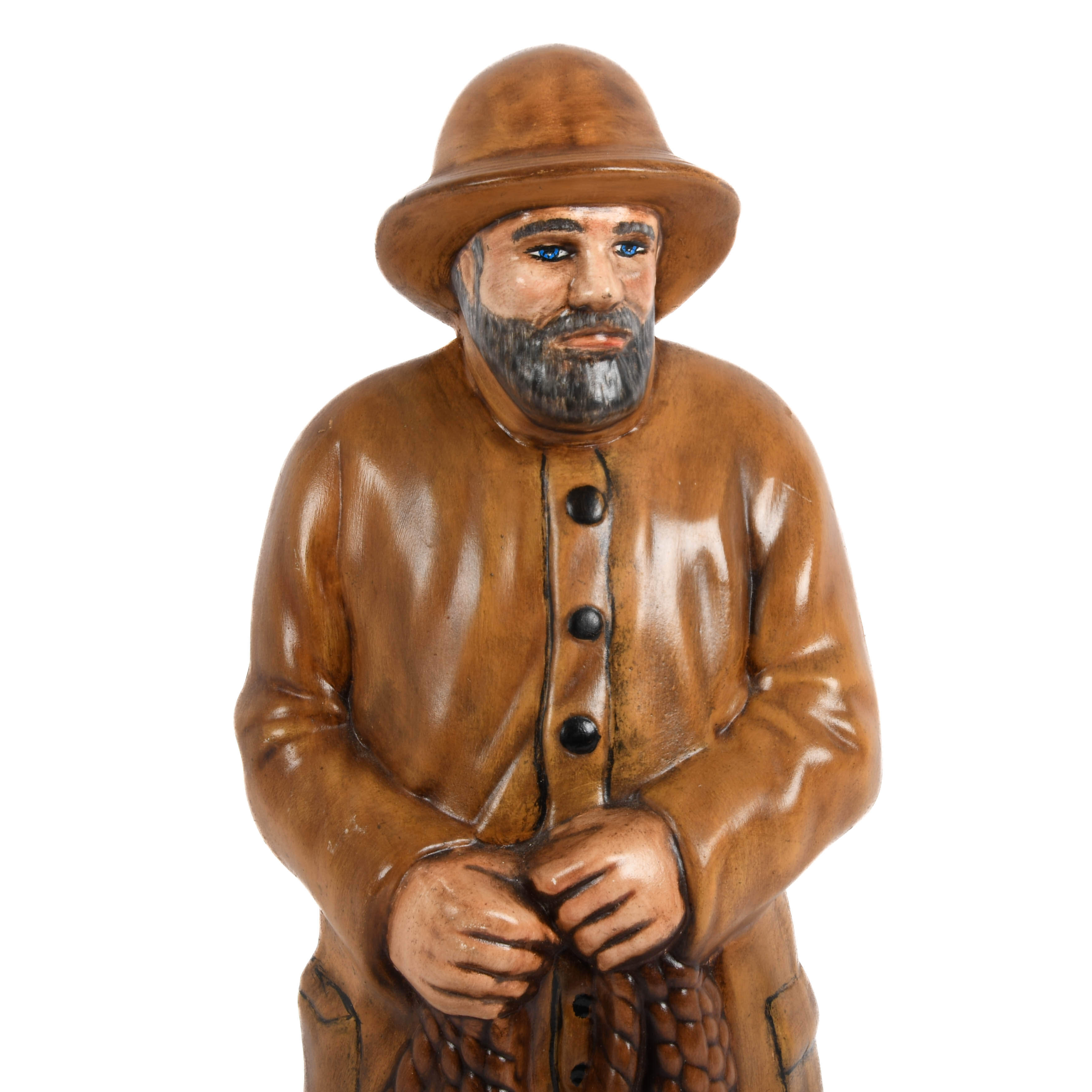 Signed Large Ceramic Fisherman Statue-2