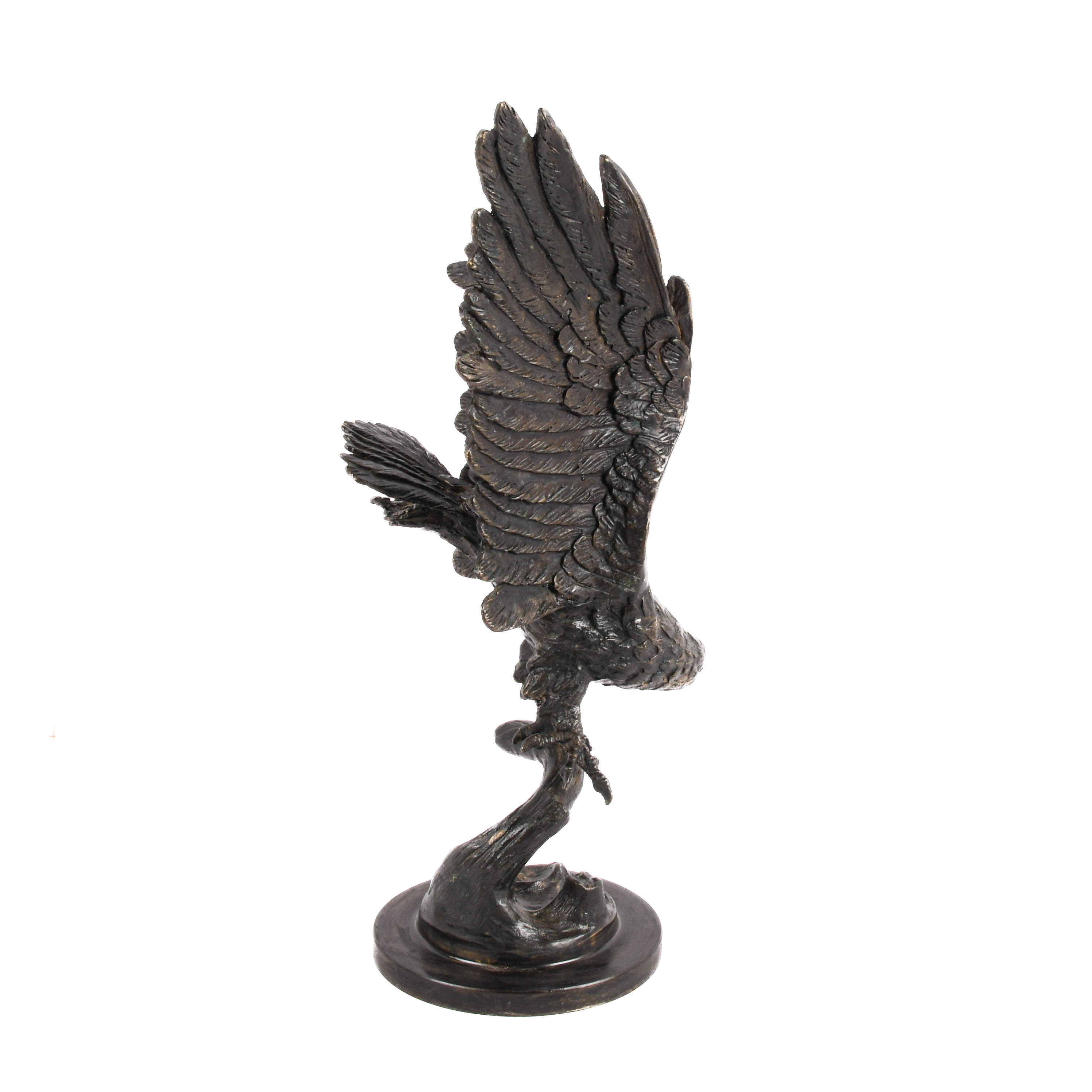 Large Bronze Eagle on Branch Sculpture-6