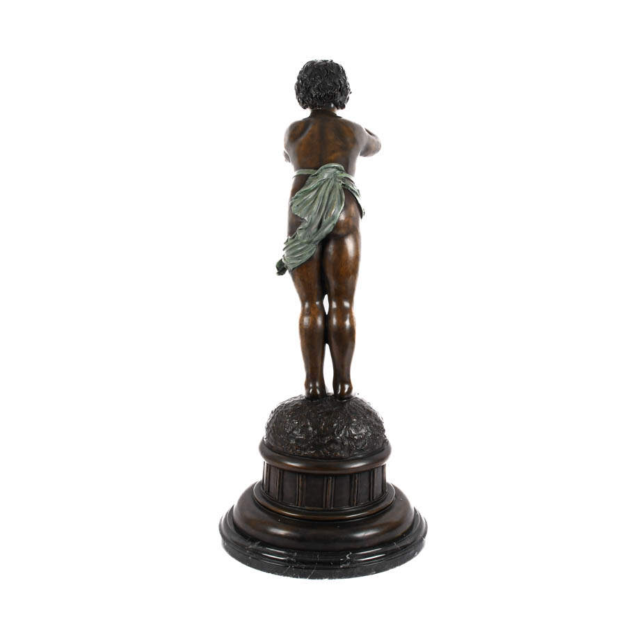 Bronze Boy Figure on Marble Base Blowing a Bugle-6