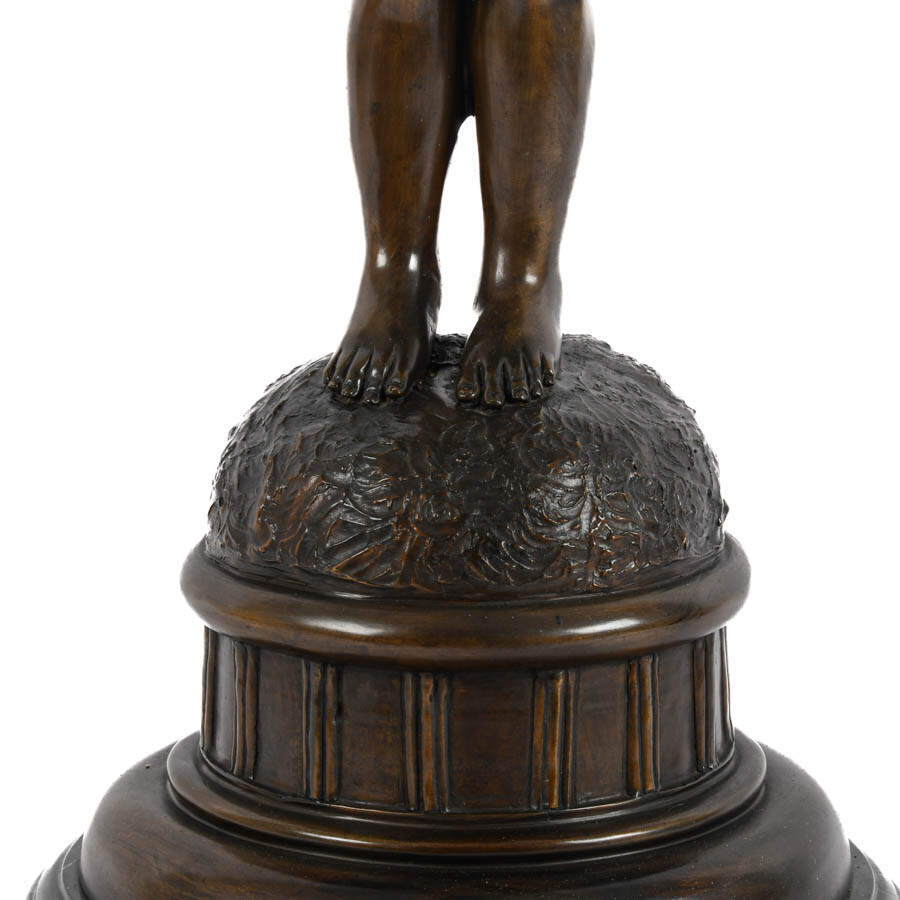 Bronze Boy Figure on Marble Base Blowing a Bugle-4