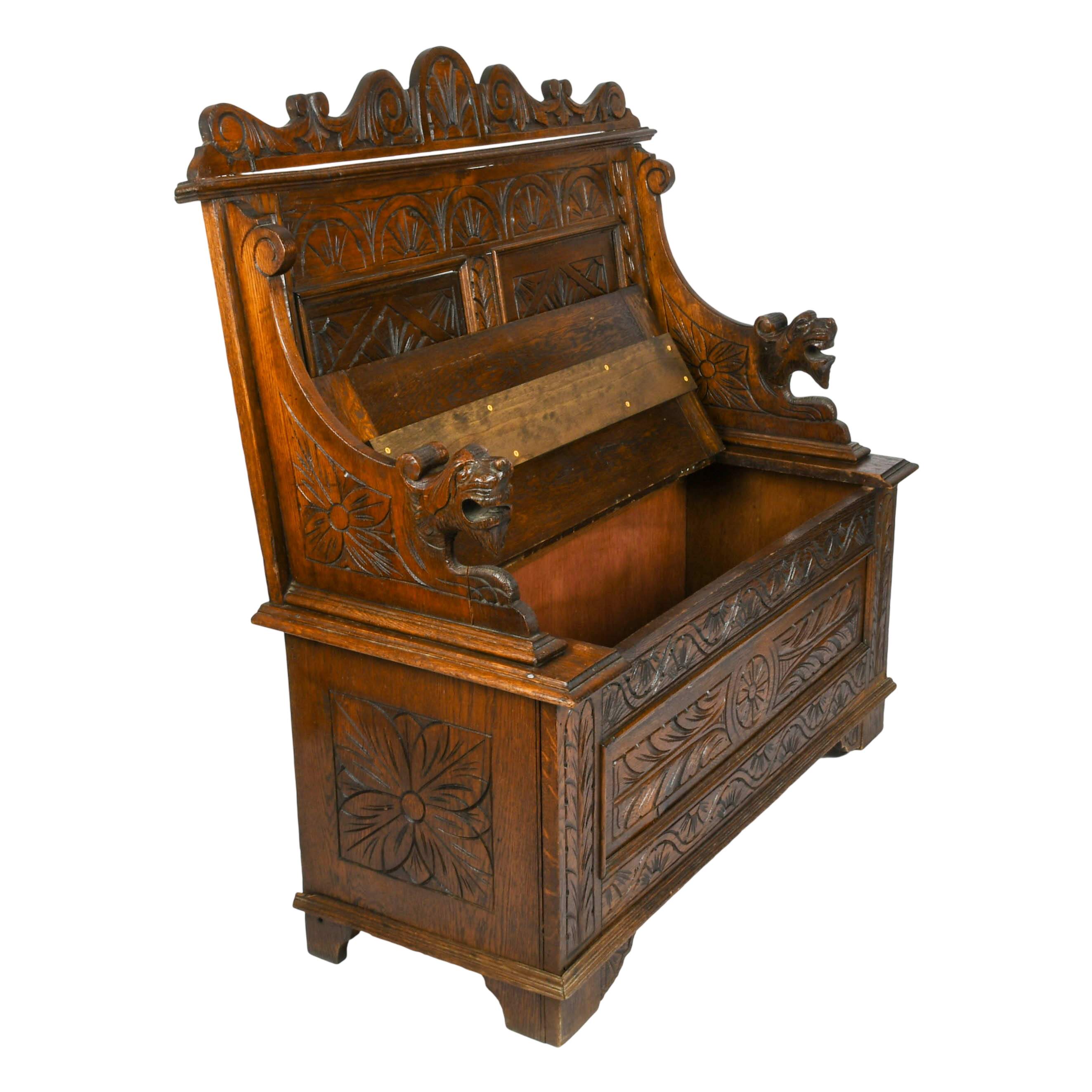 Antique English Settee Storage Bench in the Renaissance Revival-Style-4