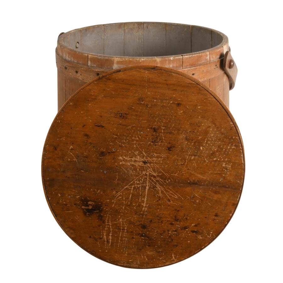 19th-Century Staved Wood Firkin Storage Pail-7
