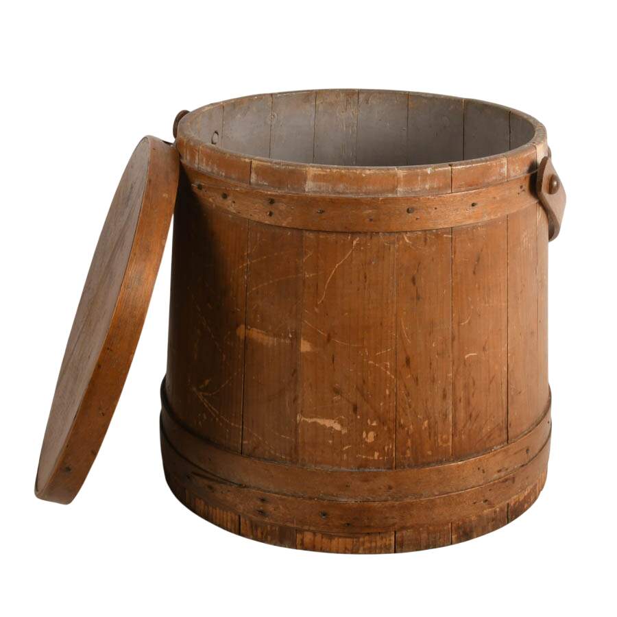 19th-Century Staved Wood Firkin Storage Pail-6