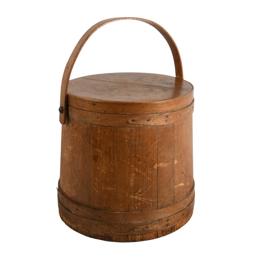 19th-Century Staved Wood Firkin Storage Pail-3