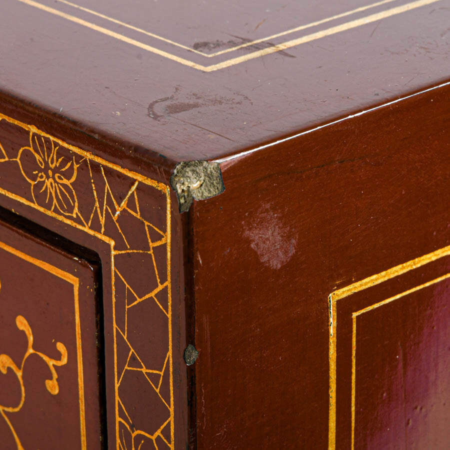 Chinese Red Lacquer Cabinet with Hand-Painted Landscape Scenes-8