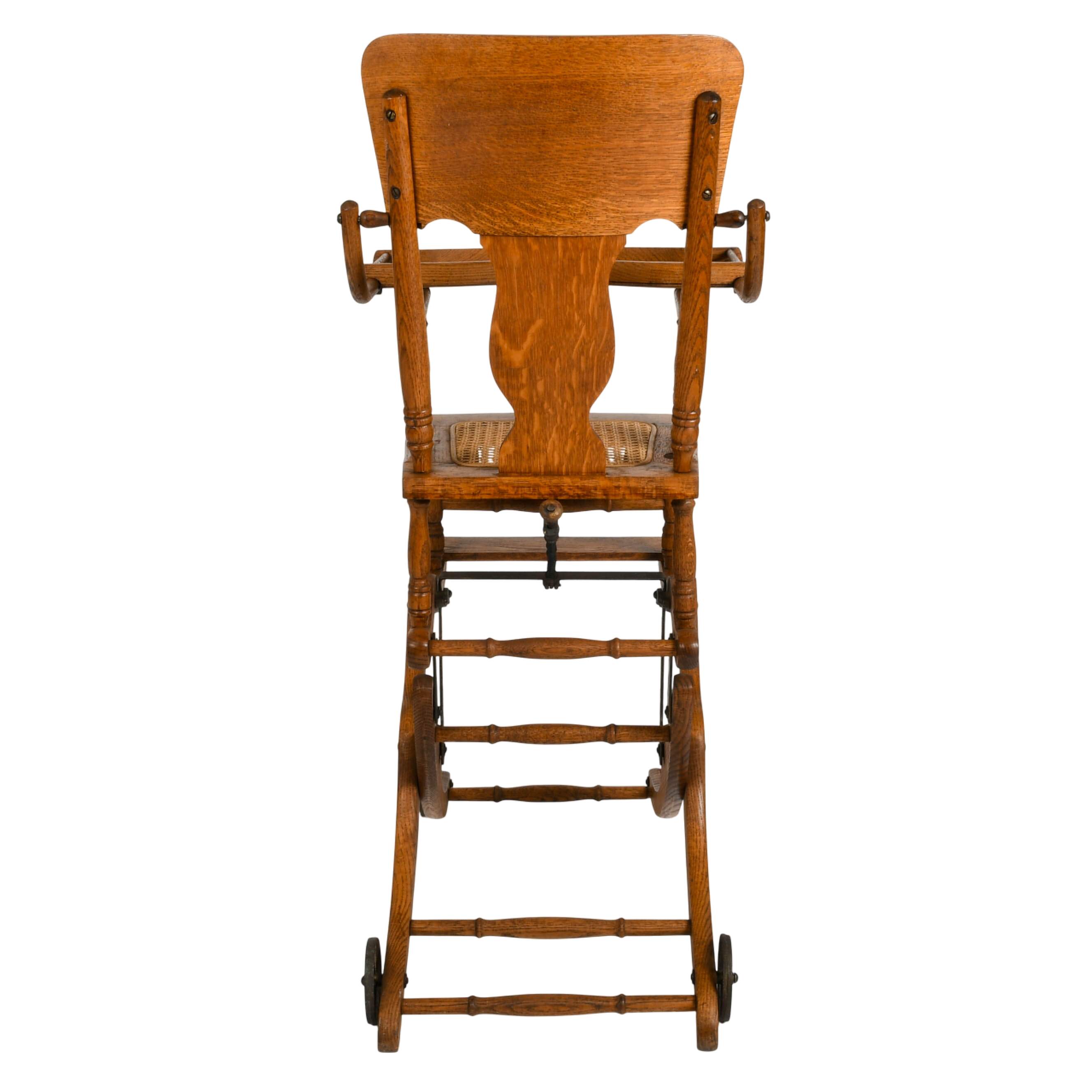 Antique Victorian Oak Pressed Back Convertible Highchair Stroller-6