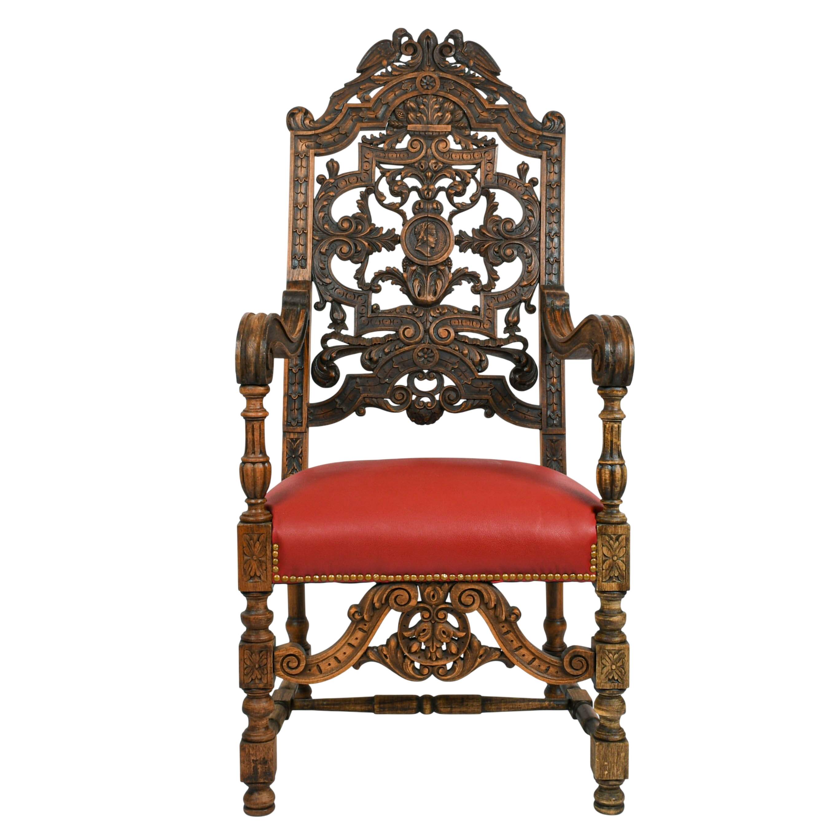 Antique Pair of Carved Walnut Jacobean Throne Chairs-9