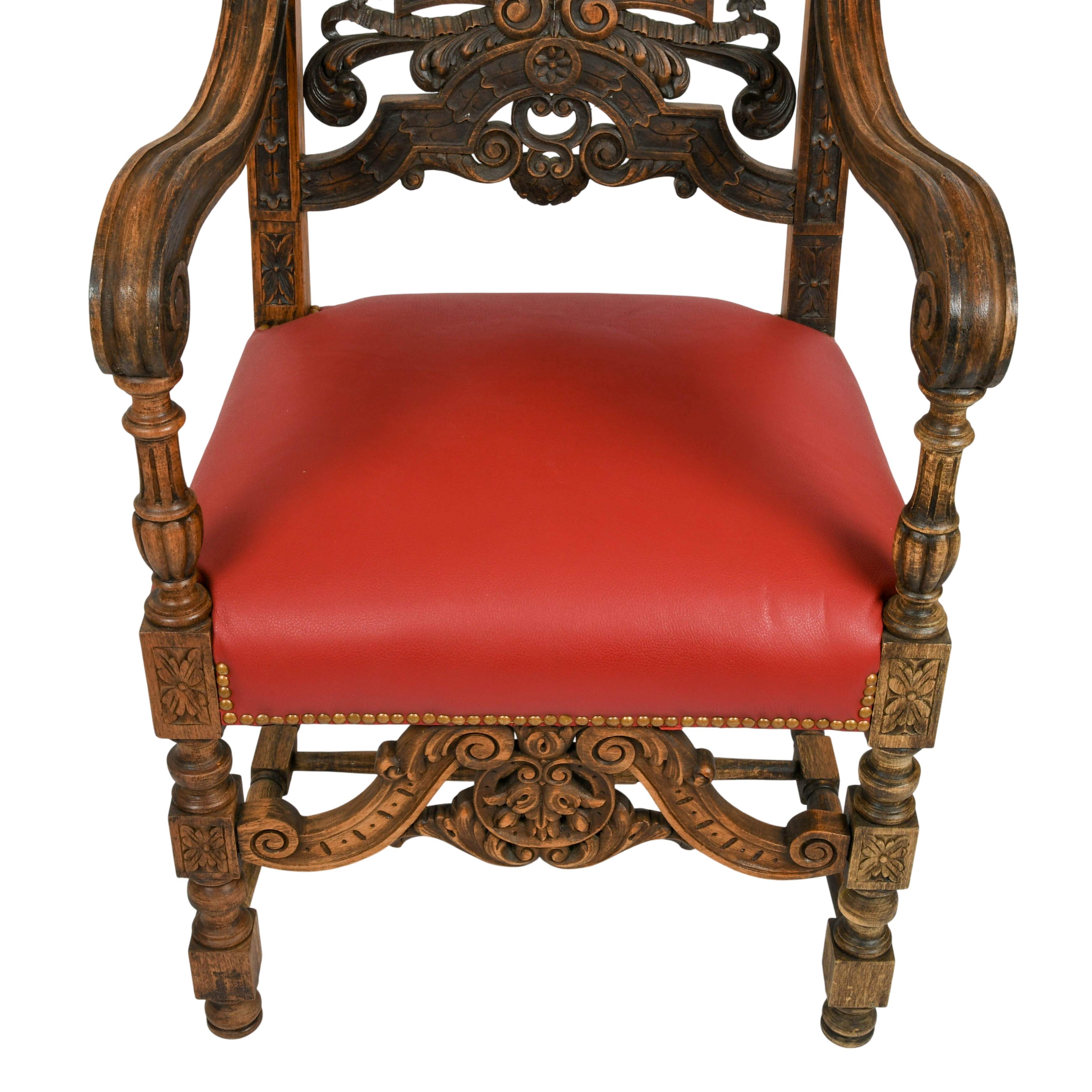 Antique Pair of Carved Walnut Jacobean Throne Chairs-8