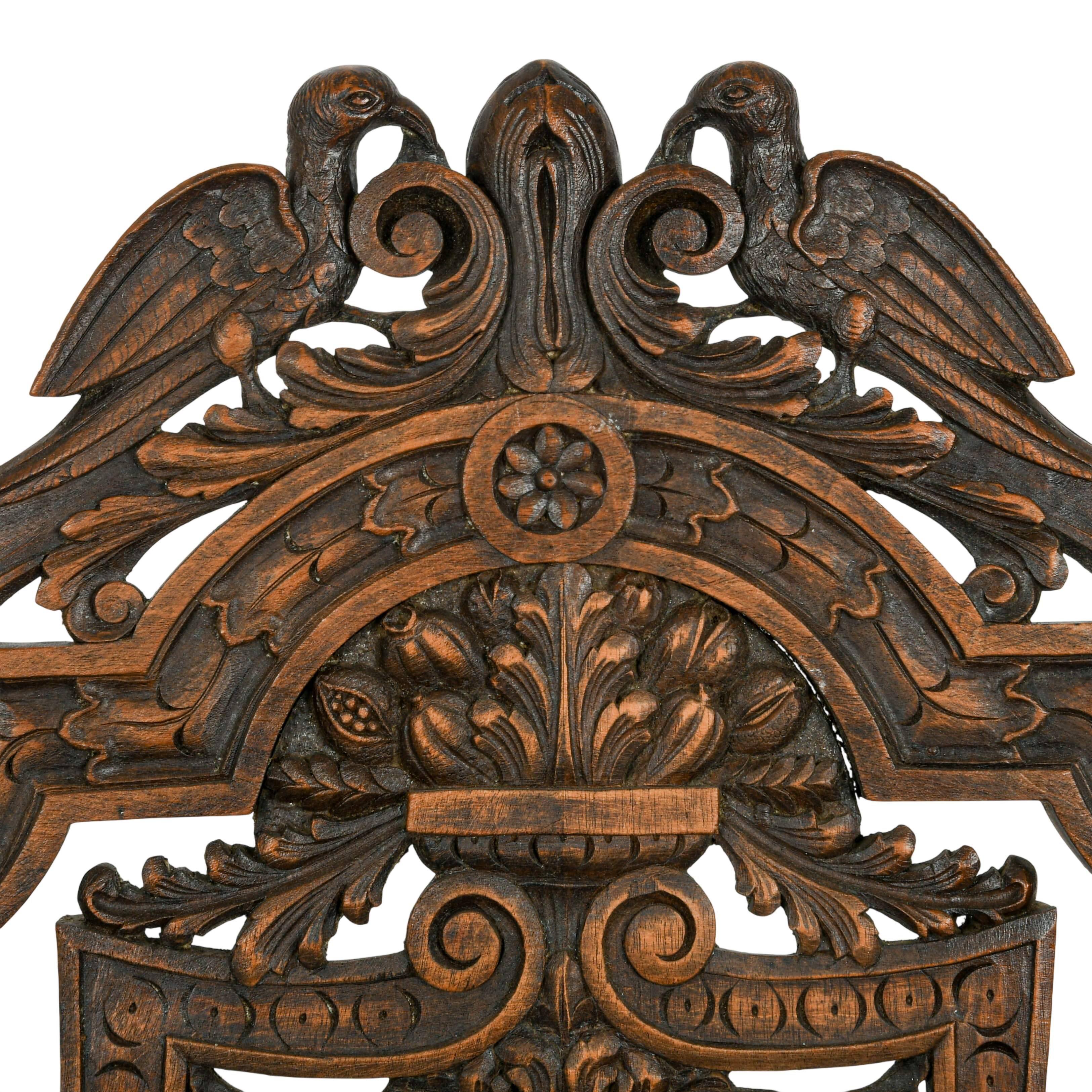 Antique Pair of Carved Walnut Jacobean Throne Chairs-6