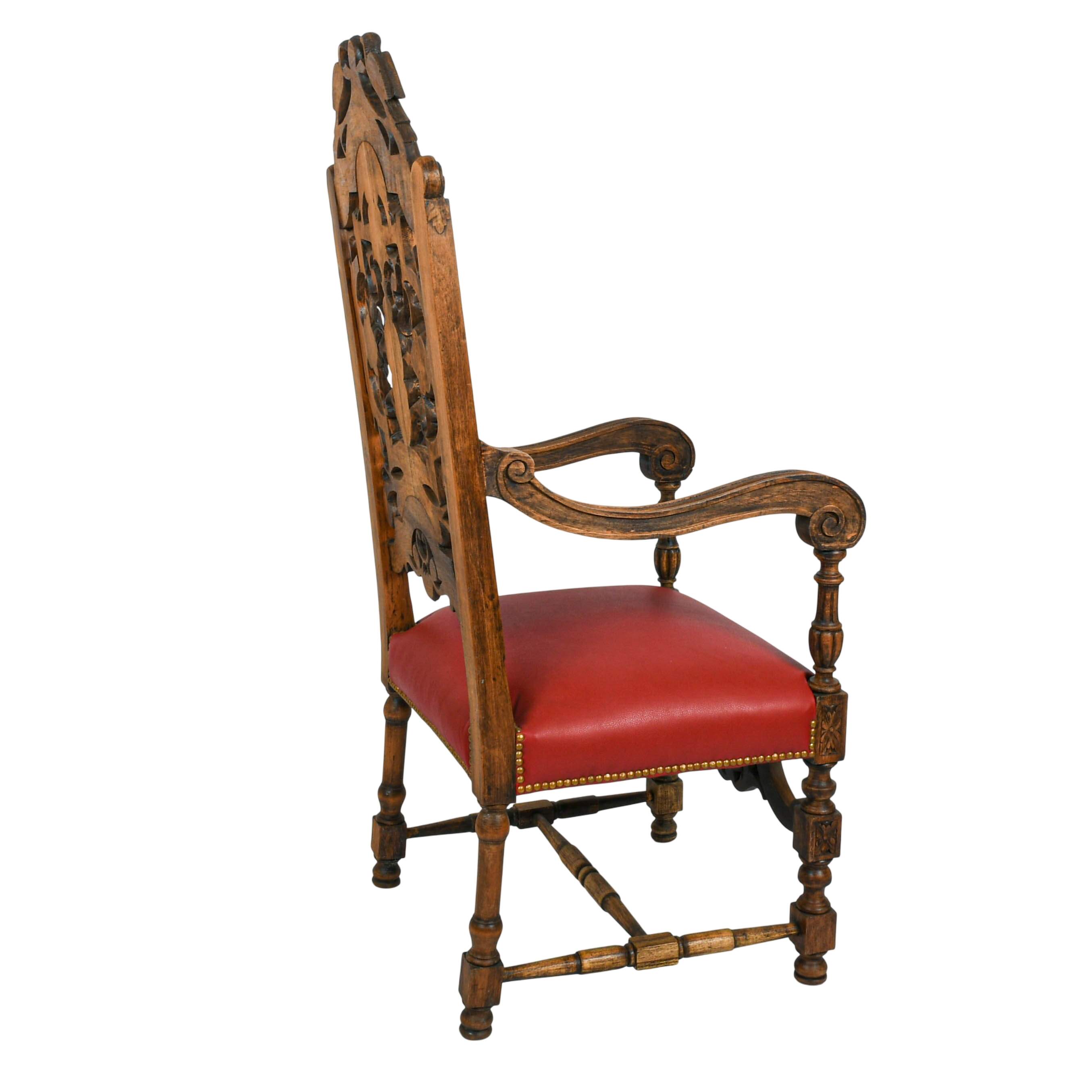 Antique Pair of Carved Walnut Jacobean Throne Chairs-4