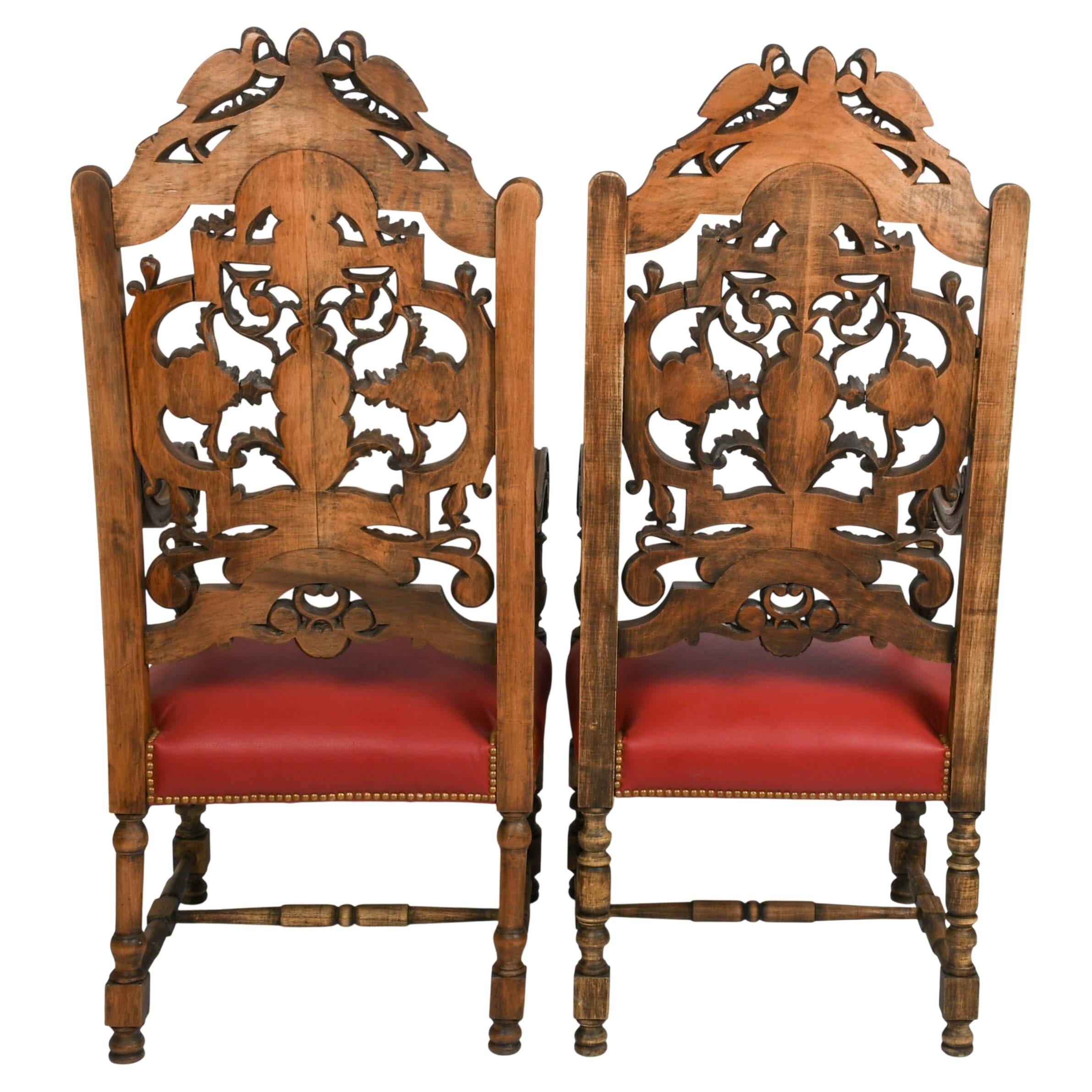 Antique Pair of Carved Walnut Jacobean Throne Chairs-3