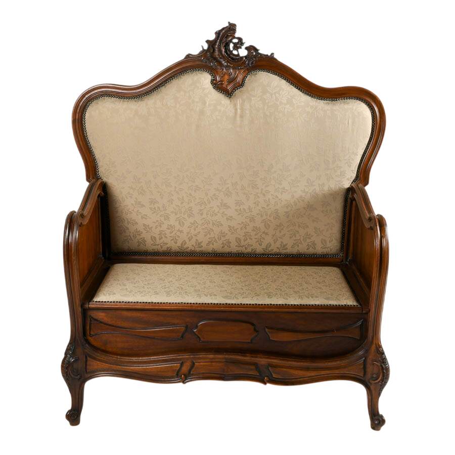 Antique Rococo Headboard Hall Bench-5