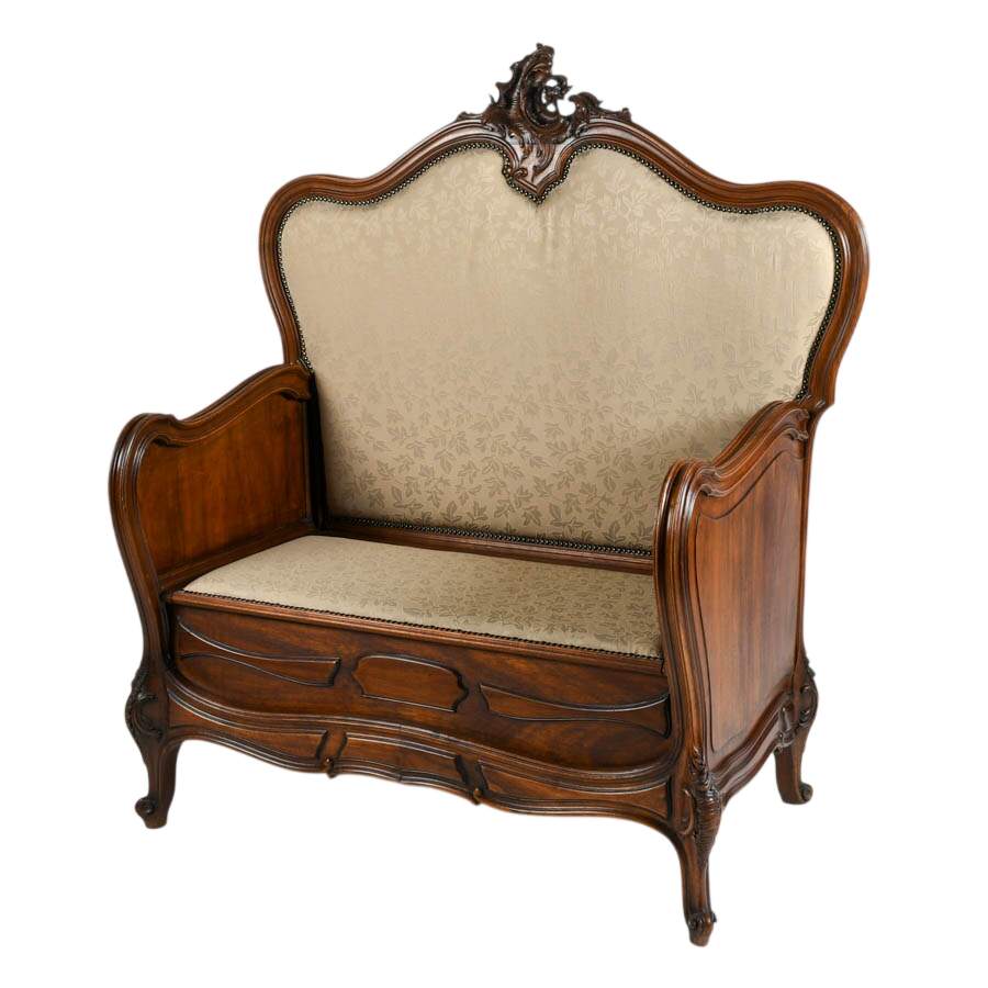 Antique Rococo Headboard Hall Bench-4