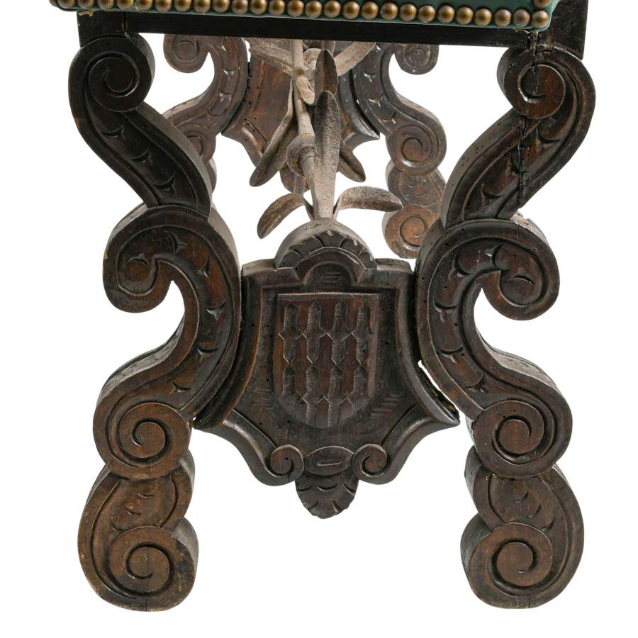 Rescued Seventeenth Century Spanish Agüero Armorial Carved Bench-5