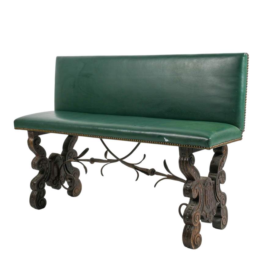 Rescued Seventeenth Century Spanish Agüero Armorial Carved Bench-4