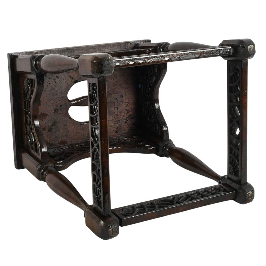 Signed F. W. Tyler Original 1943 Hand-Carved Wooden Stool-9
