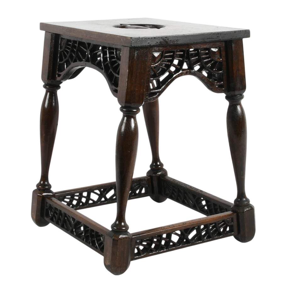 Signed F. W. Tyler Original 1943 Hand-Carved Wooden Stool-5