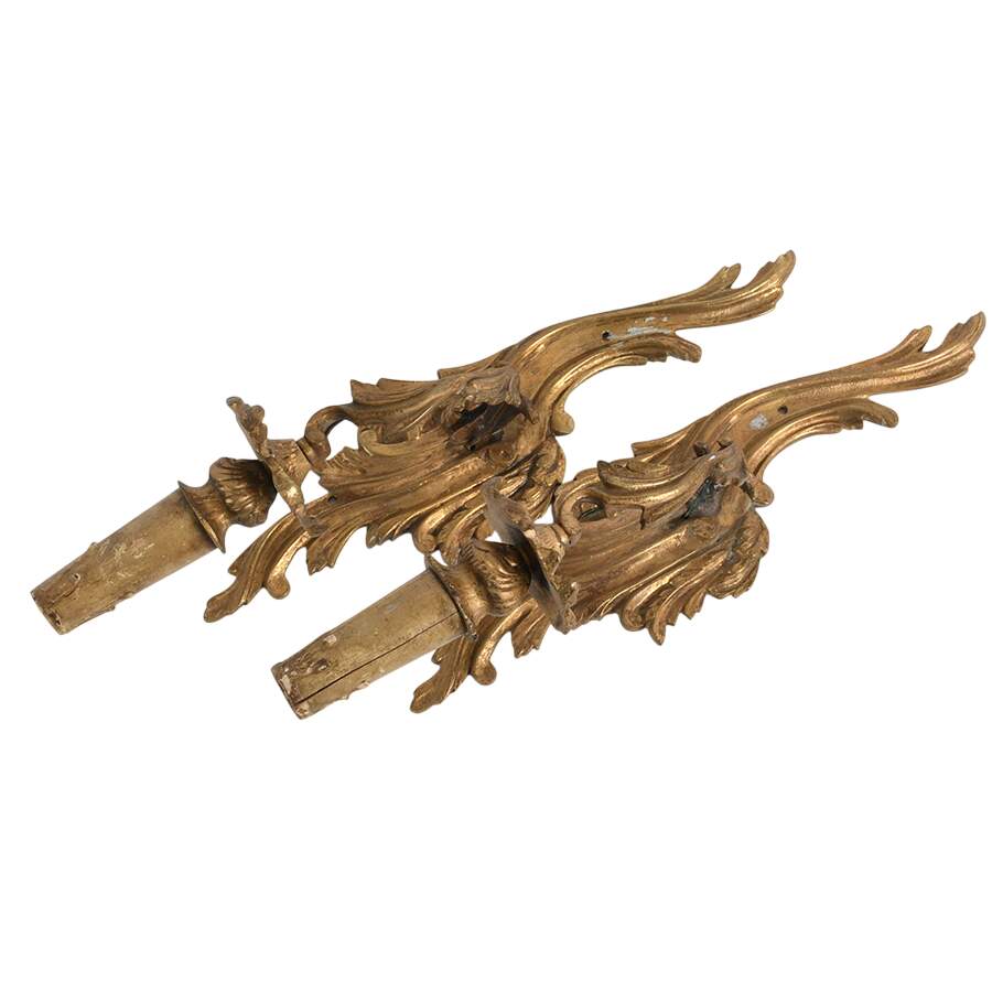 Pair of French Brass Leaf-Form Wall Sconces-4