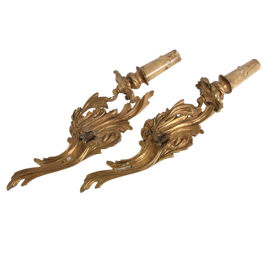 Pair of French Brass Leaf-Form Wall Sconces-2