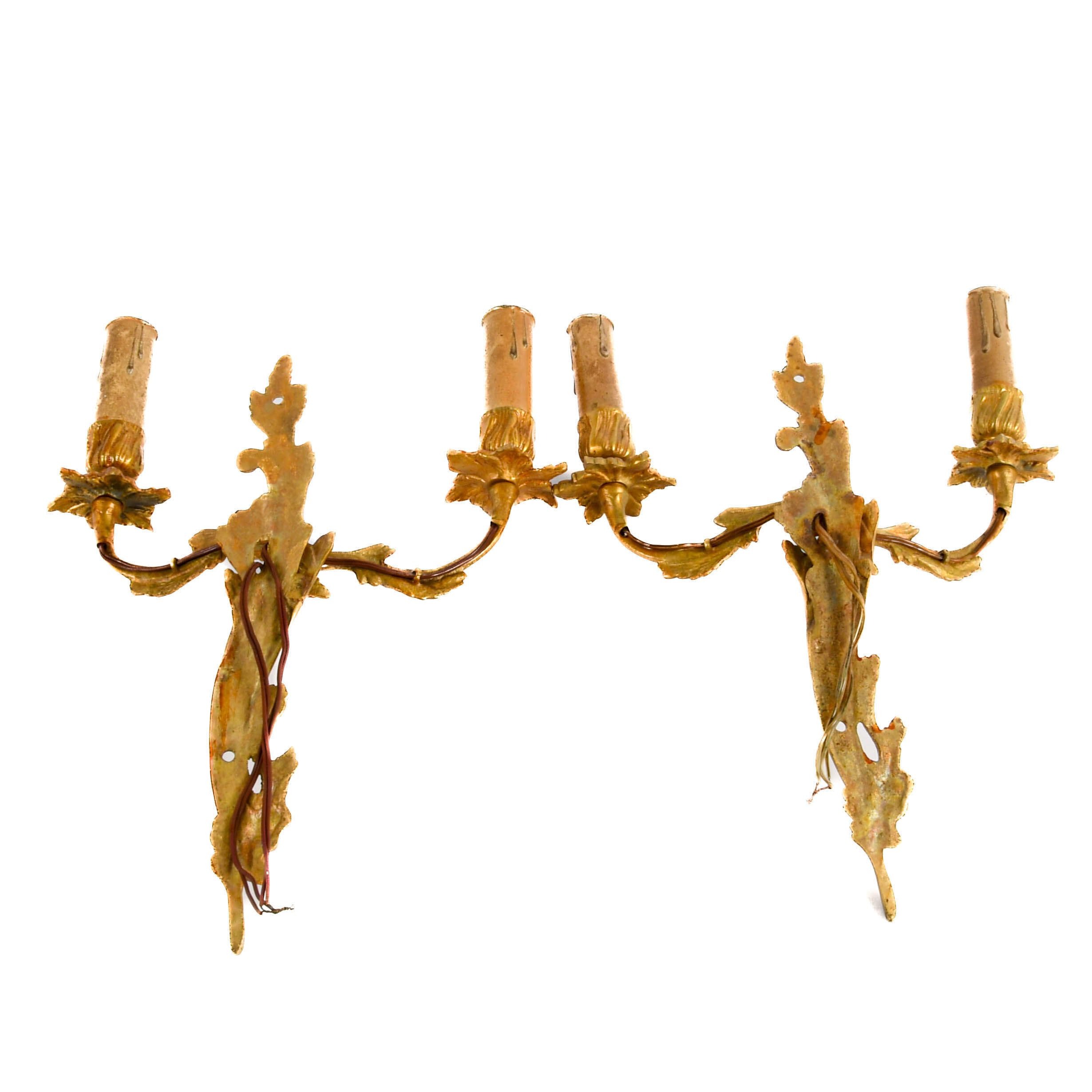 Pair of French Brass Floral Form Wall Sconces-14
