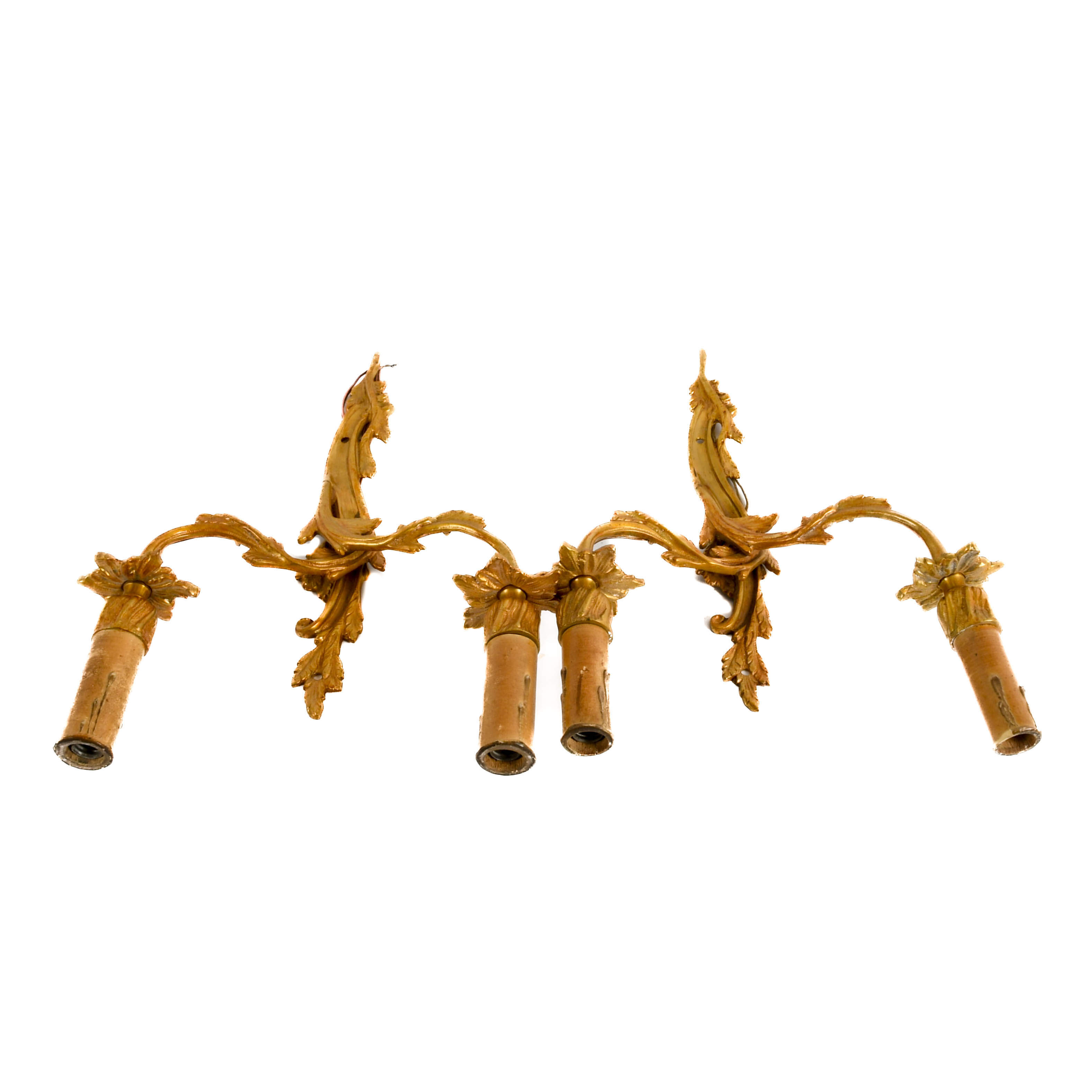 Pair of French Brass Floral Form Wall Sconces-13