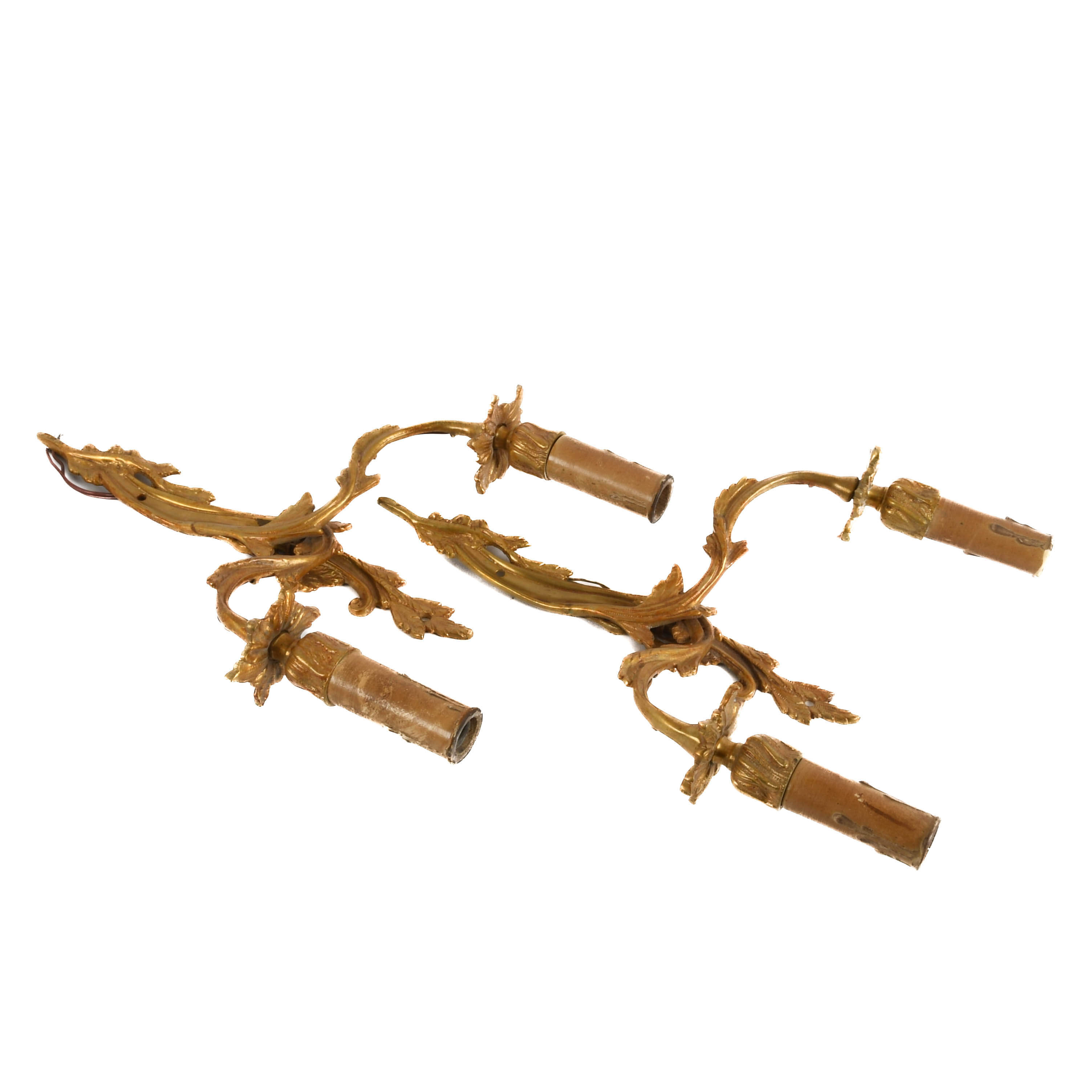 Pair of French Brass Floral Form Wall Sconces-12